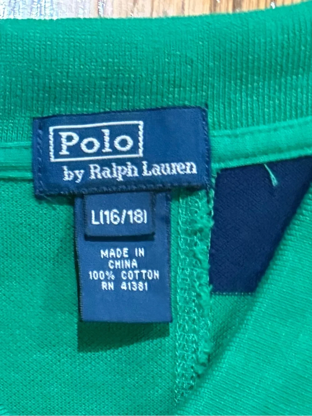 Ralph Lauren Green Polo with Navy Stripes and Embroidered Logo